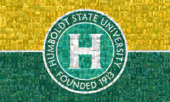 HSU mosaic of student photos superimposed over logo